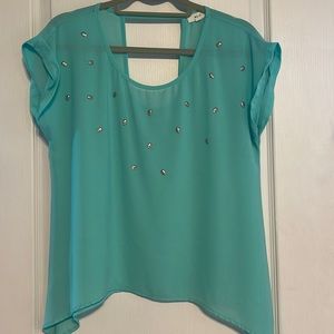 Aqua blue skull embellished top